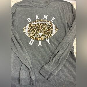 Game Day Leopard Football Long Sleeve Tee - Gray